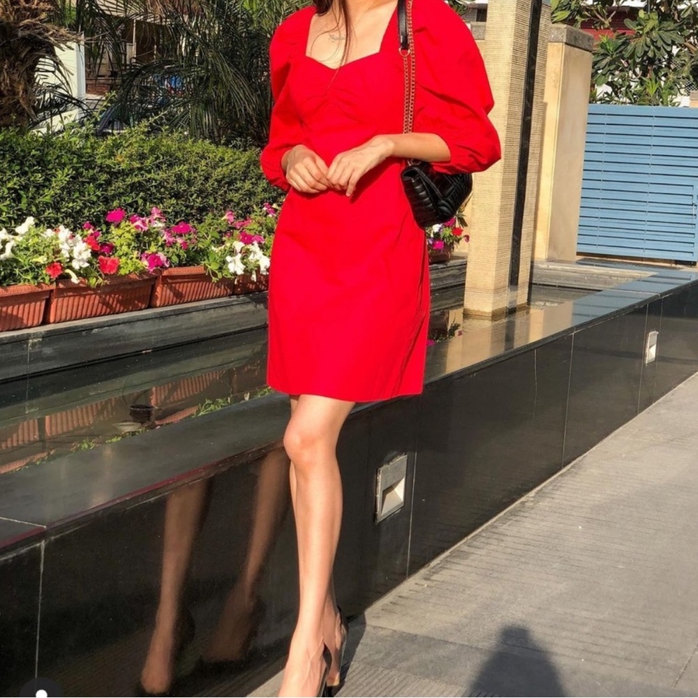 Mango Broderie Anglaise Cotton Poplin Puff Sleeve Dress
